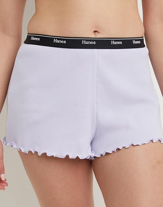Hanes Women's Cozywear Rib Lounge Shorts w/ Lettuce Edge  Urban Lilac Size S