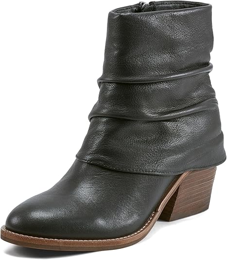 Earth Women's Savvy Ruched Block Heel Boots  Black Leather Size 8.5