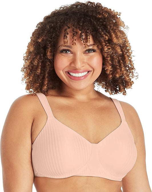 Playtex Secrets Smoothing Wireless Full-Coverage T-Shirt Bra  Pink Stripe Size 44D