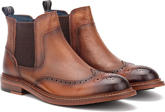 Vintage Foundry Men’s Rolax Combat Leather Brogue Chelsea Boots  Color Tan Size 10M