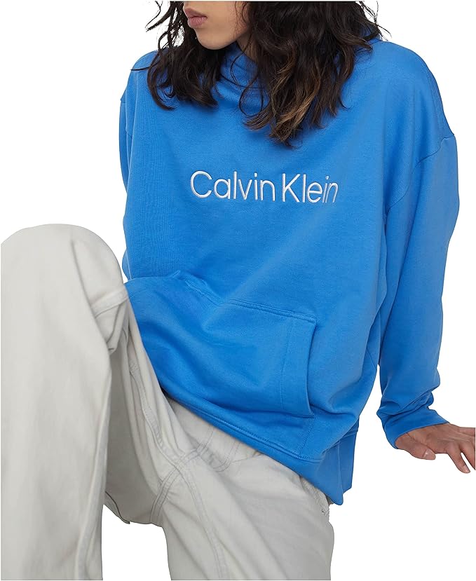 Calvin Klein Men's Relaxed Fit Logo French Terry Hoodie  Color Palace Blue Size XS