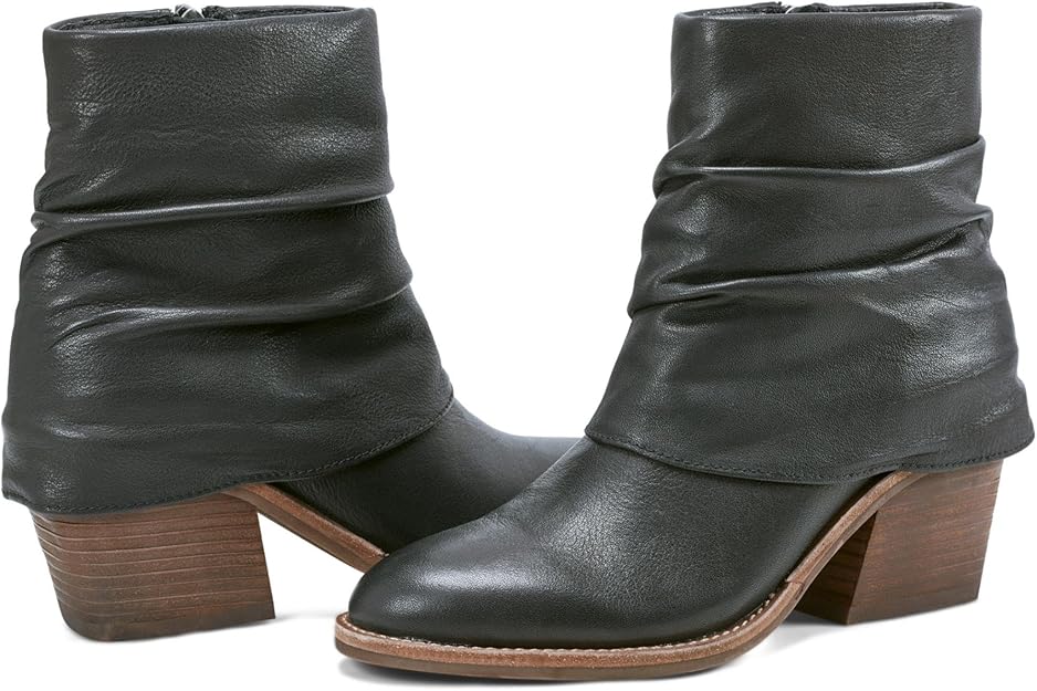 Earth Women's Savvy Ruched Block Heel Boots  Black Leather Size 8.5