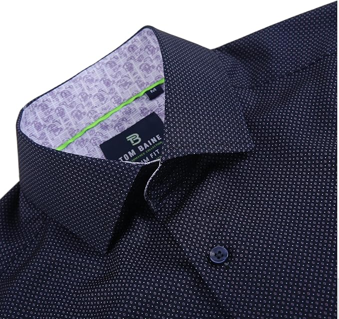 Tom Baine Men's Slim Fit Short Sleeve Button Down Dress Shirt  Navy Diamond Size L
