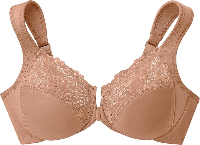 Glamorise Wonderwire Front-closure Underwire Bra  Cappuccino Size 38D