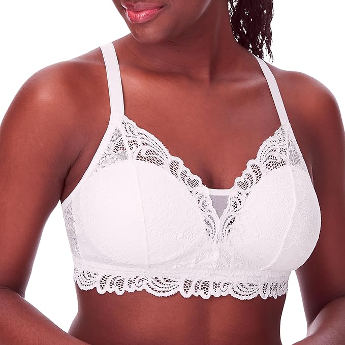 Bali Lace Desire Embroidered All Over Wirefree Bra  White Size XL