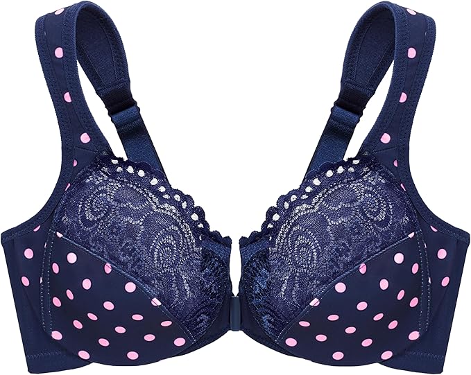 Glamorise Wonderwire Front-closure Underwire Bra  Navy Print Size 46B