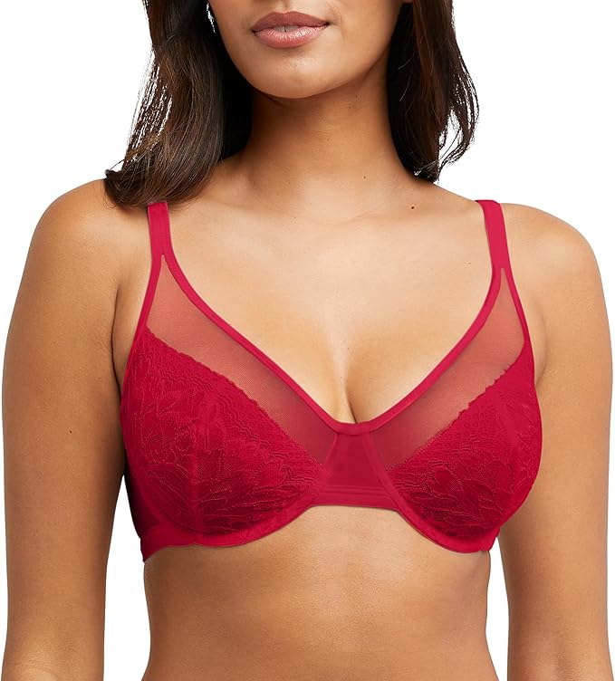 Bali One Smooth U Lace Minimizer Underwire Bra  Scarlet Berry Size 38C