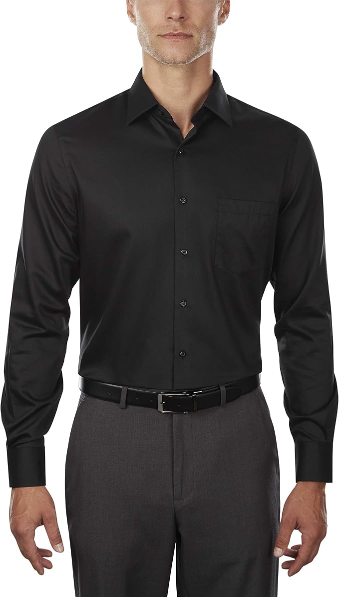 Van Heusen Men's Lux Sateen Fitted Spread Collar Dress Shirt  Black Size 18 32/33