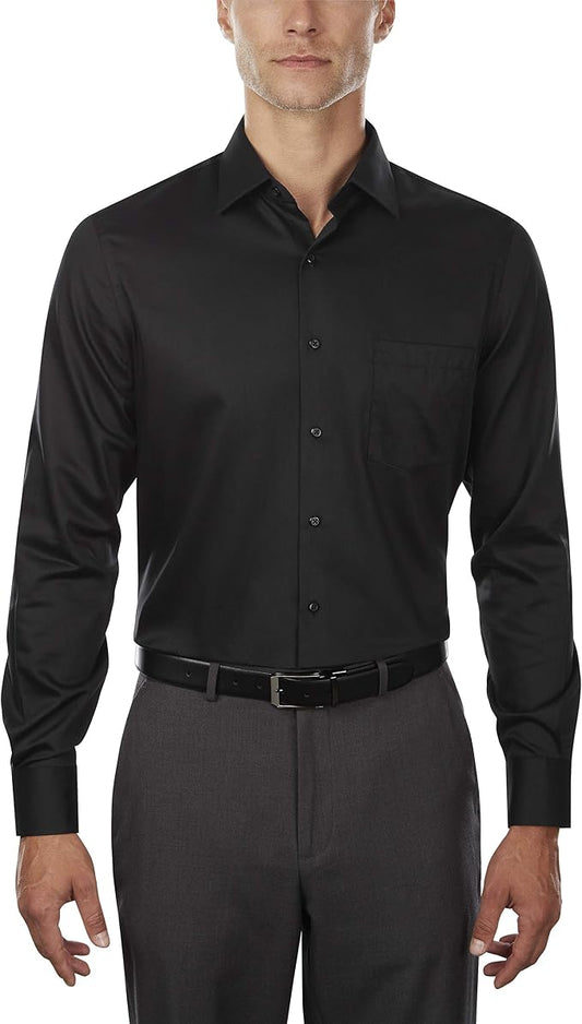Van Heusen Men's Lux Sateen Fitted Spread Collar Dress Shirt  Black Size 18 32/33