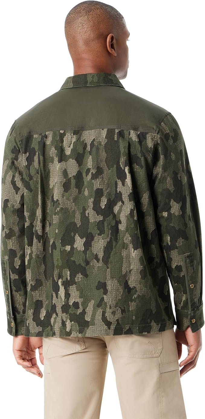 BASS OUTDOOR Men's Relaxed Fit Camo Worker Snap Front Shirt Jacket  Beluga Size M