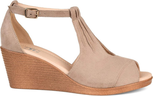 Journee Collection Women's Kedzie Wedge Sandal  Taupe Size 7.5