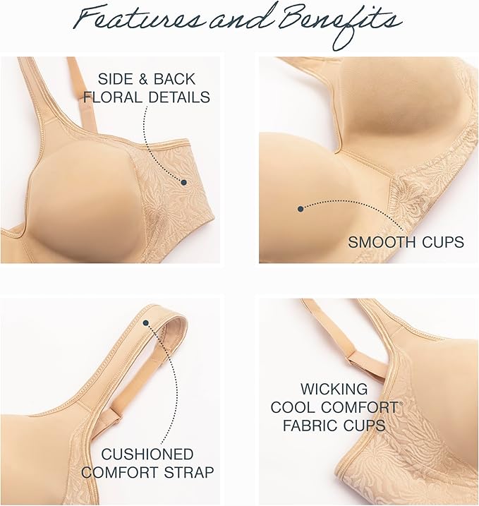 Playtex 18 Hour Side & Back Smoothing Wireless Bra  Nude Size 36B