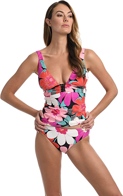 La Blanca Knot-Trim Tankini Top  Full Bloom Floral Multi Size 10 (No Tag)