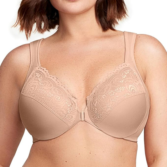 Glamorise Full Figure Wonderwire Front-Closure Underwire Bra  Cafe Size 34DD