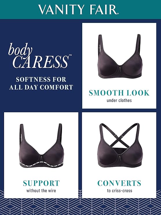 Vanity Fair Body Caress Full Coverage Wirefree Convertible Bra  Neutral Nude Size 34C