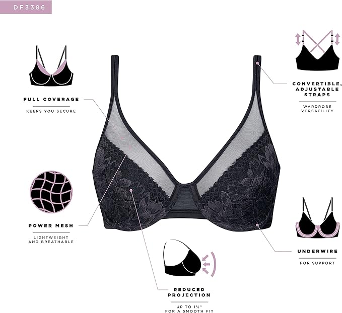 Bali One Smooth U Lace Minimizer Underwire Bra  Scarlet Berry Size 38C
