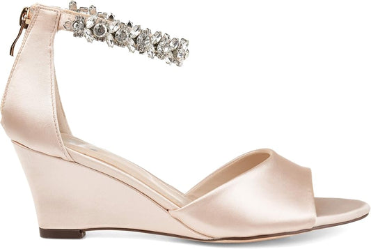 Journee Collection Women's Connor Jeweled Open-Toe Dress Wedge  Cream Size 7