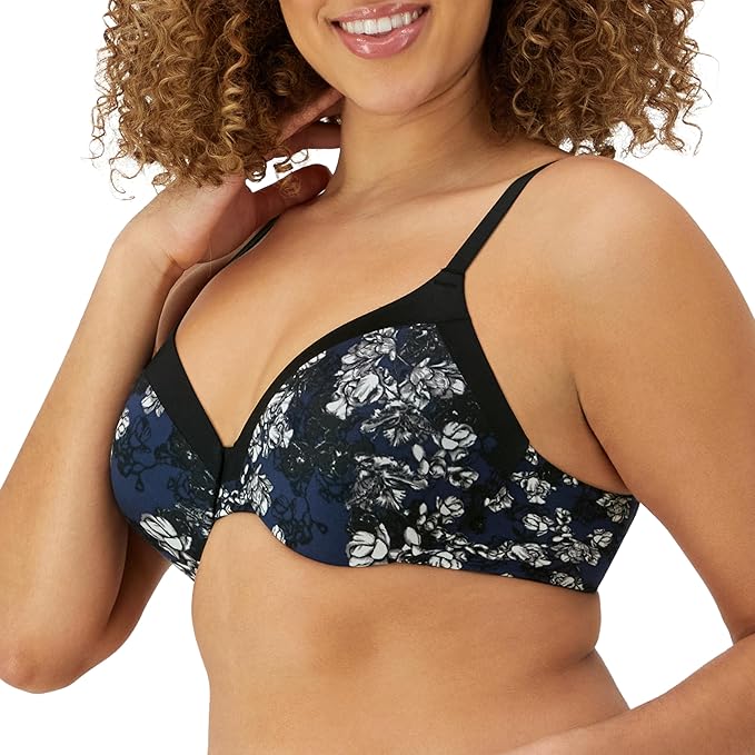 Maidenform Comfort Devotion Underwire Full Coverage Bra  Black/Navy Blossoms Size 34C
