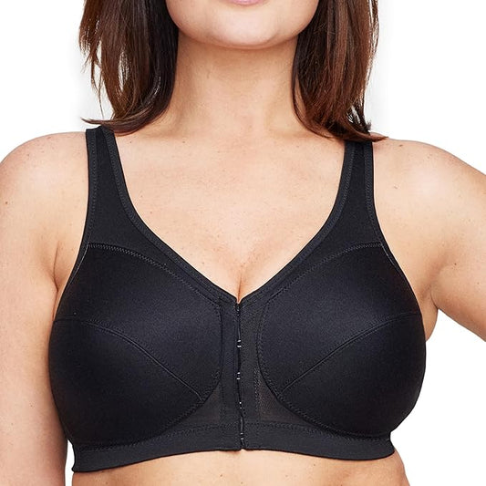 Glamorise Full Figure MagicLift Front-Closure Posture Wirefree Bra  Black Size 44J
