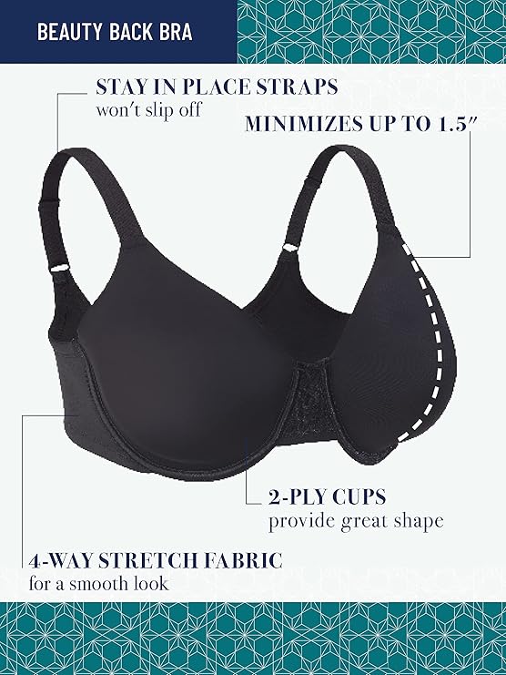 Vanity Fair Full Figure Beauty Back Smoothing Minimizer Bra  Color Sheer Quartz Size 40C
