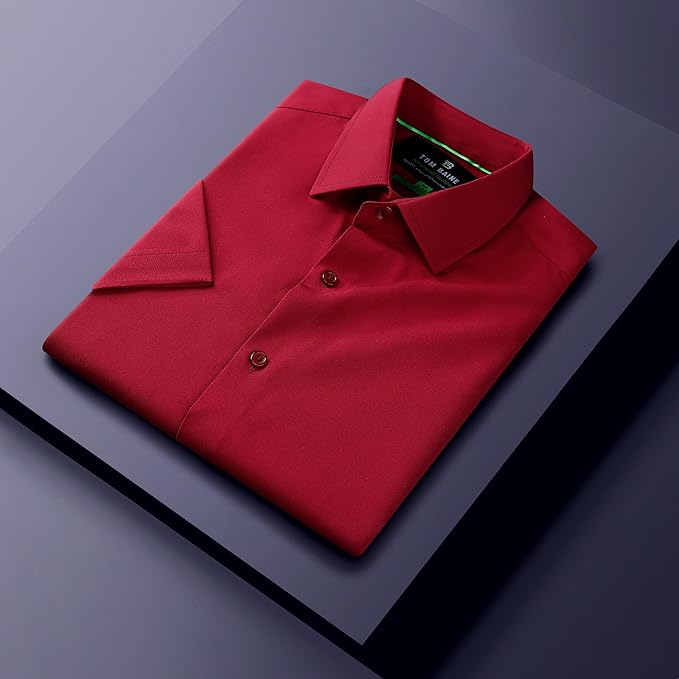 Tom Baine Men's Slim Fit Short Sleeve Button-Up Shirt  Burgundy Size XL 17/17.5