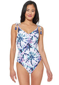 Jessica Simpson V-Neck One-Piece Swimsuit Bathing Suit  Color Mist Tie Dye Size M