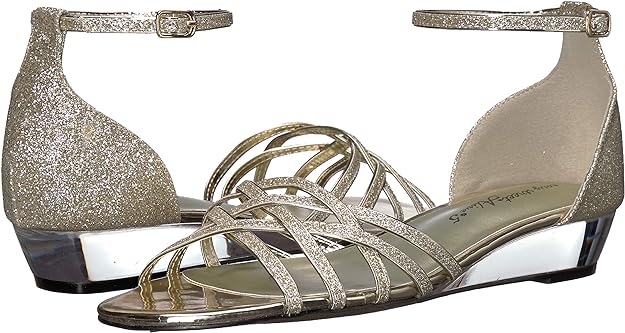 Easy Street Women's Tarrah Crossover Wedge Sandals  Color Gold Glitter Size 7.5M