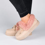 Journee Collection Women's Midnight Faux Fur Trim Bow Tie Slippers  Color Blush Size 7M