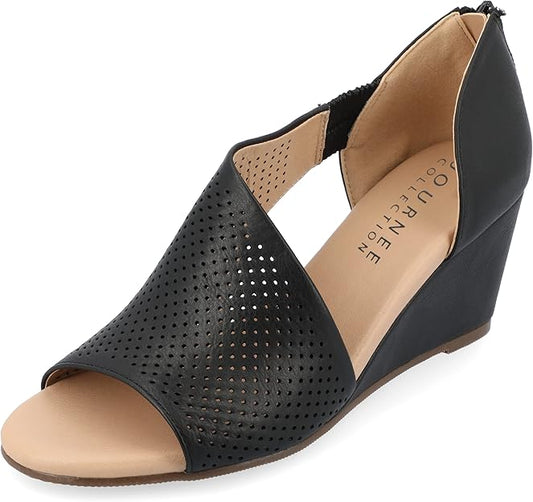 Journee Collection Women's Comfort Foam Aretha Wedge Sandals  Black Size 9