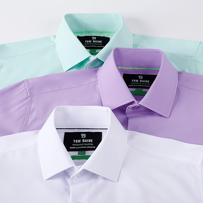 Tom Baine Men's Slim Fit Short Sleeve Button-Up Shirt  Burgundy Size XL 17/17.5