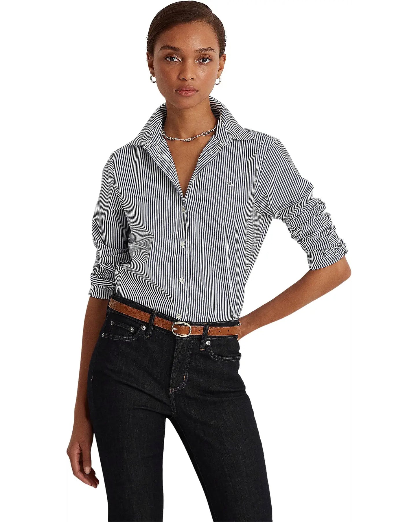 LAUREN RALPH LAUREN Women's Long Sleeve Button Front Shirt  Black Size M