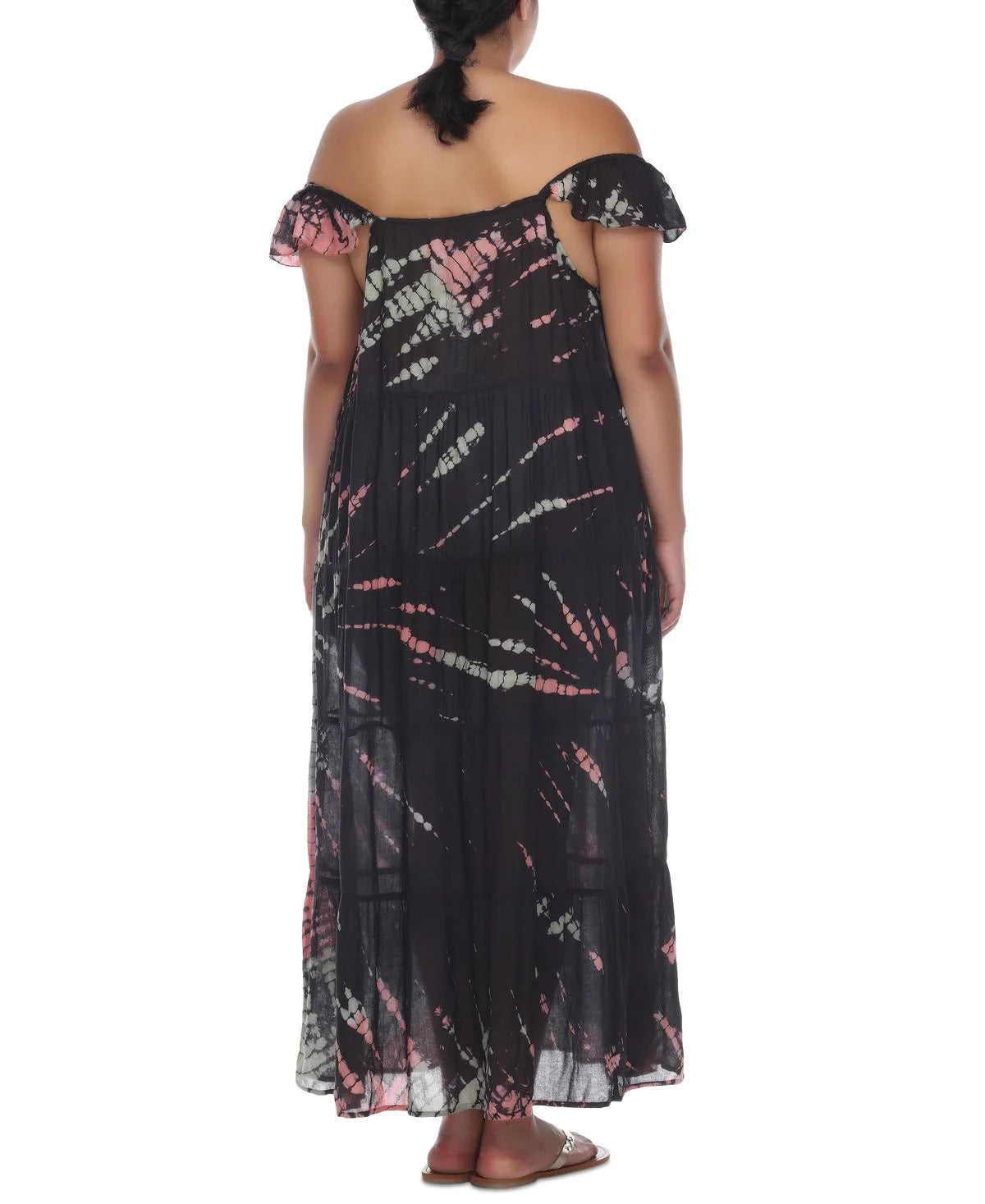 Raviya Plus Size TIE DYE OFF THE SHOULDER MAXI DRESS COVER UP Color Black Size 2X