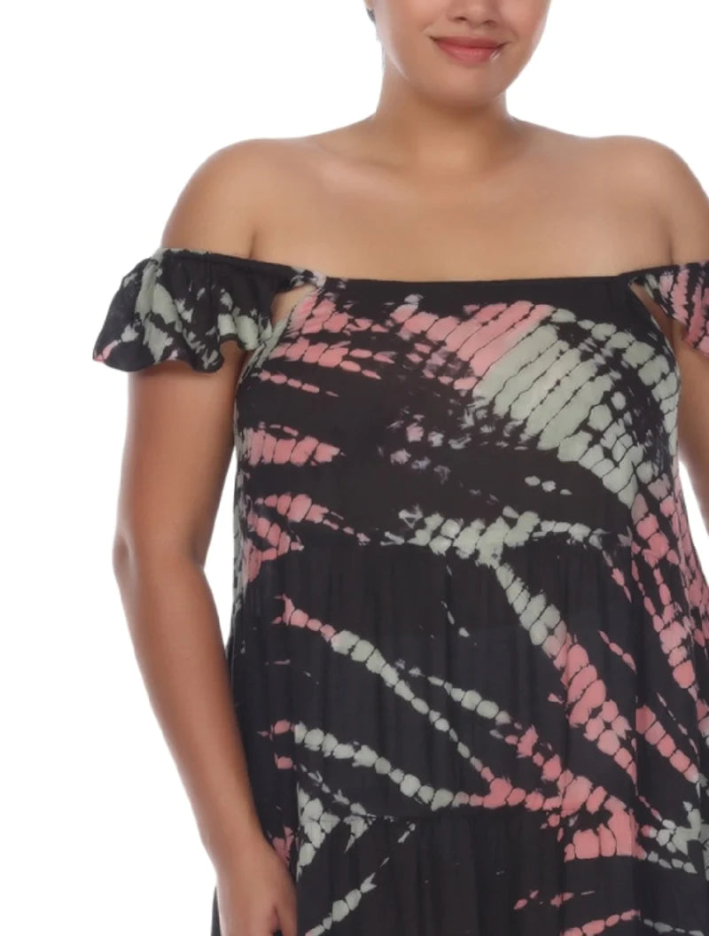 Raviya Plus Size TIE DYE OFF THE SHOULDER MAXI DRESS COVER UP Color Black Size 2X