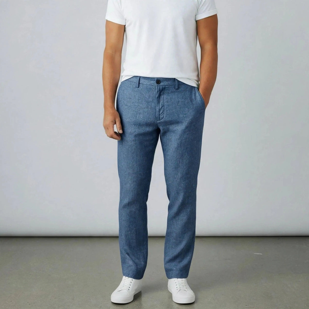 Tasso Elba Men's Flat Front Straight Leg Linen Pants  Chambray Blue 34Wx30L (No Tag)