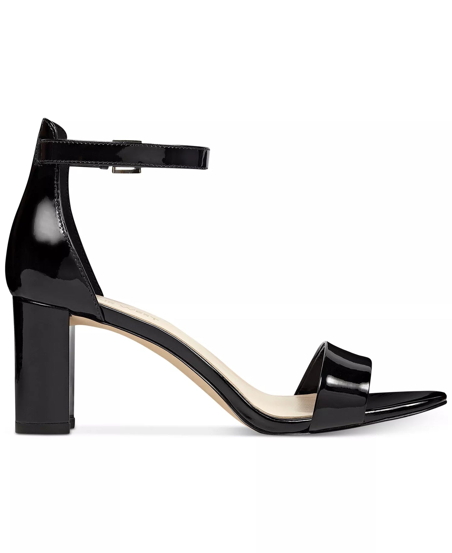 Nine West Women's Pruce High Block Heel Dress Sandals  Black Patent Size 10W