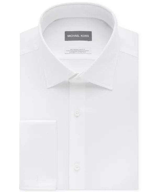 Michael Kors Men's Classic/Regular Fit Airsoft Stretch Dress Shirt  White 17.5 36/37