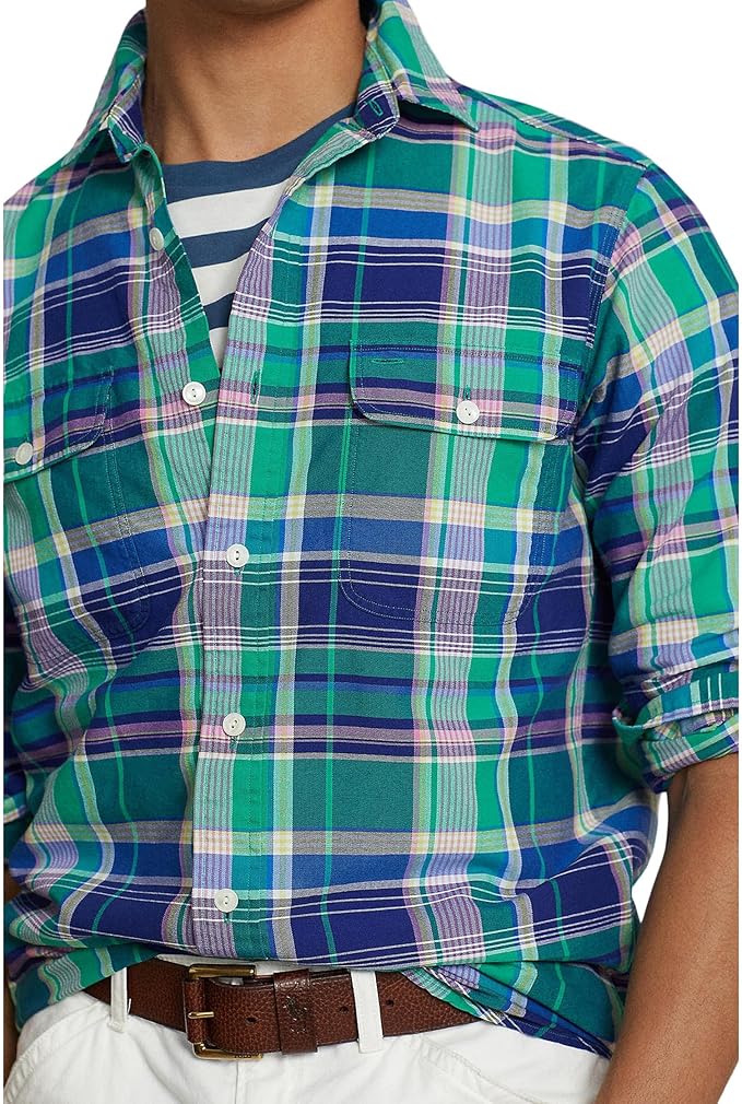 Polo Ralph Lauren Men's Classic-Fit Plaid Oxford Shirt  Green/Navy Multi Size 2XL