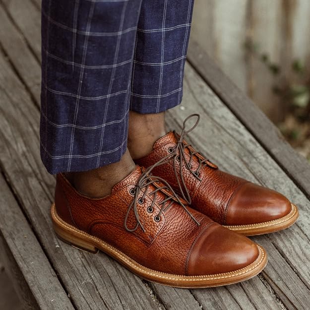 Taft Men's Rome Full-grain Leather Cap Toe Dress Shoes  Brown Size 10.5
