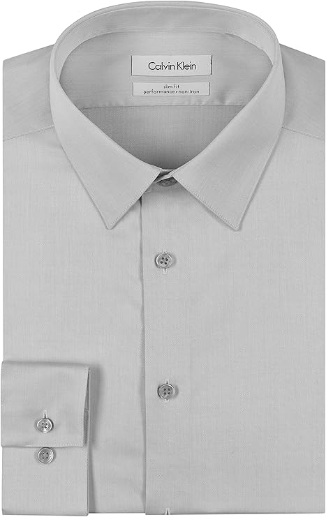 Calvin Klein Men's Slim-Fit Non-Iron Herringbone Dress Shirt  Smoke 17.5 34/35
