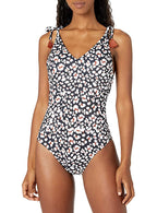Jessica Simpson V-Neck One-Piece Swimsuit Bathing Suit  Color Black Leopard Print Size S