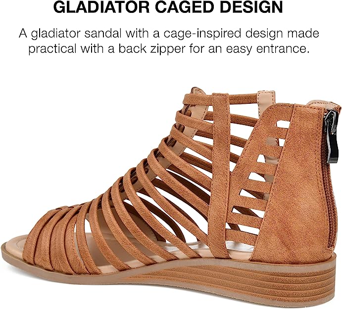 Journee Collection Women's Delilah Caged Gladiator Sandals  Brown Size 5.5