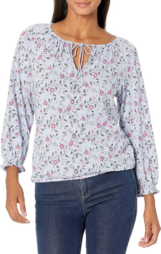 Lucky Brand Women's Cotton Floral-Print Peasant Top  Color Blue Multi Size S