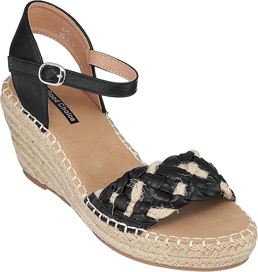 GC Shoes Women's Cati Espadrille Wedge Open Toe Sandals  Black Size 7