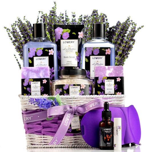 Lovery Birthday Gift Basket, Lavender & Lilac Spa Gift Basket