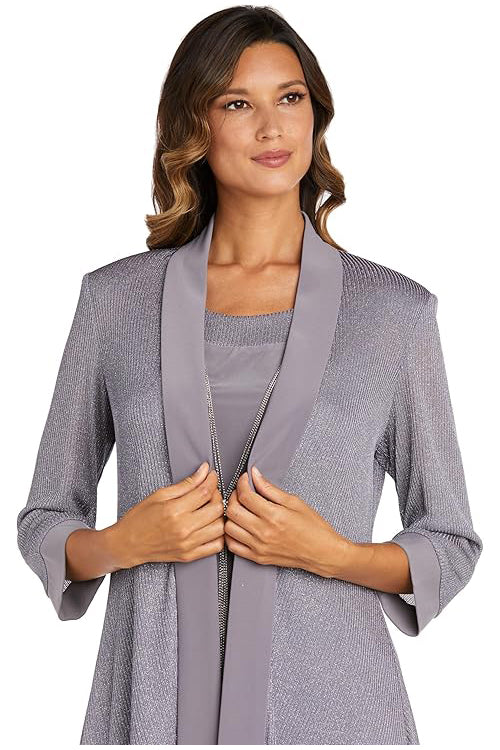 RM Richards Plus Size Two-Piece Sleeveless Dress Jacket Set  Color Silver Size 18W