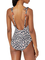 Jessica Simpson V-Neck One-Piece Swimsuit Bathing Suit  Color Black Leopard Print Size S