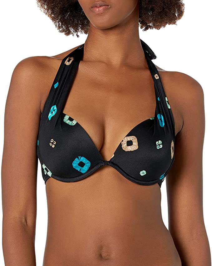 Coco Reef Contours Cameo Printed Underwire Bikini Top  Color Black Composition Size 10/34C