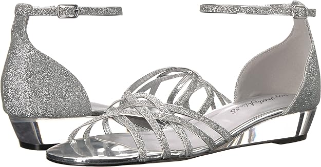 Easy Street Women's Tarrah Crossover Wedge Sandals  Color Silver Glitter Size 7.5M