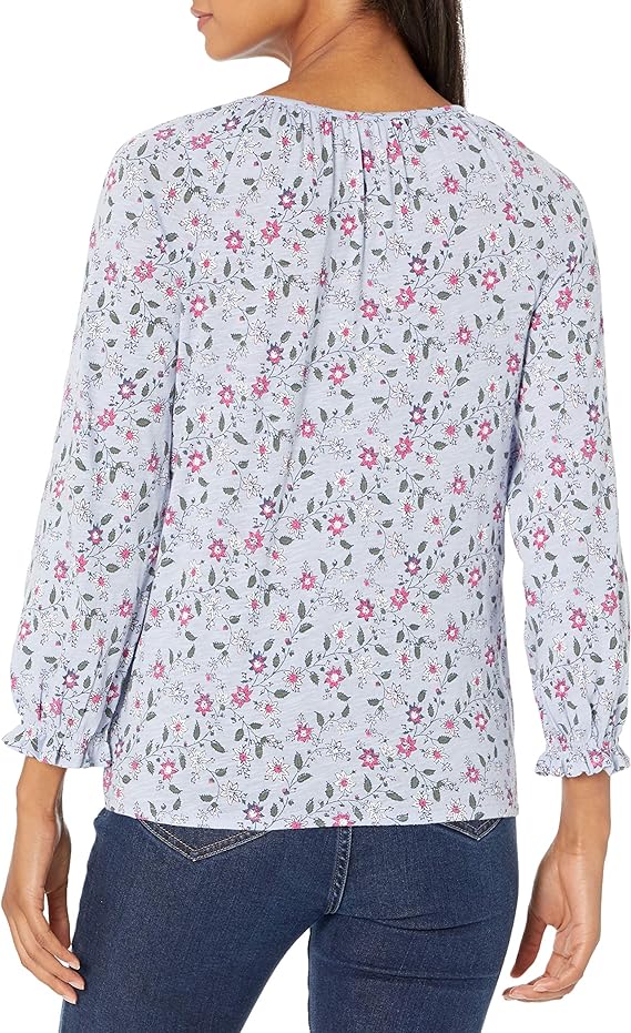Lucky Brand Women's Cotton Floral-Print Peasant Top  Color Blue Multi Size S