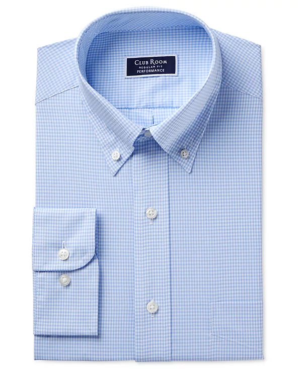 Club Room Men's Regular Fit Mini Gingham Dress Shirt  Light Blue 15 32/33